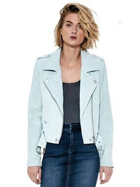 BLANKNYC Suede Belted Moto Jacket Mint Blue XS B63